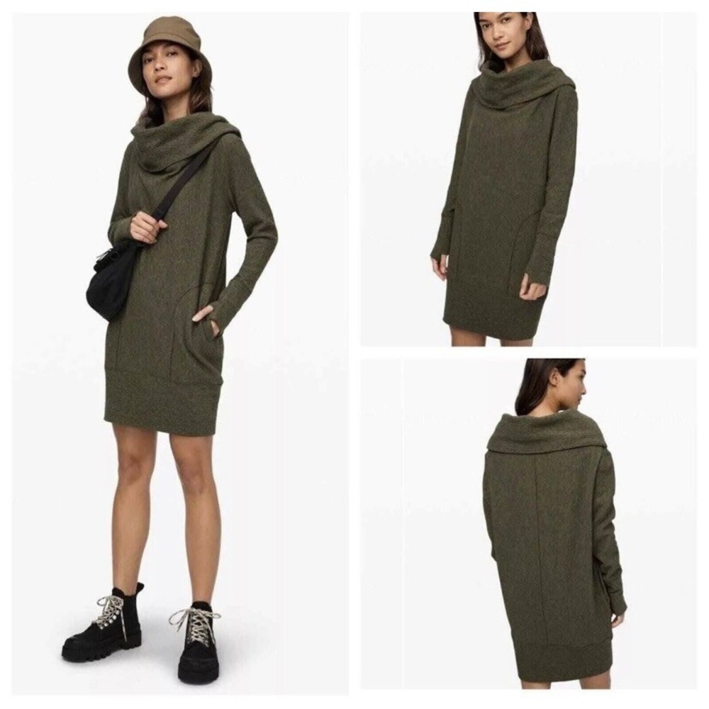 Lululemon Womens Green Knitted Cowl Neck‎ Long Sleeve Sweater Dress Size M $148